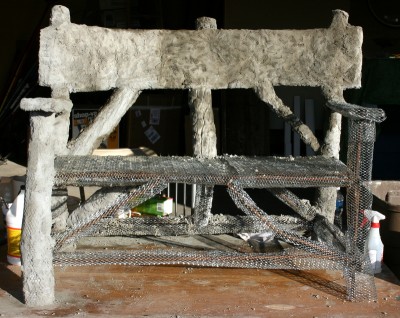 Faux Bois Bench Step 2 Concrete forced through wire armature