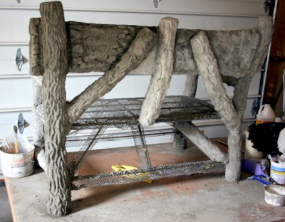 Sculpted Bark on Faux Bois Bench Bark Sculpture on Faux Bois Bench