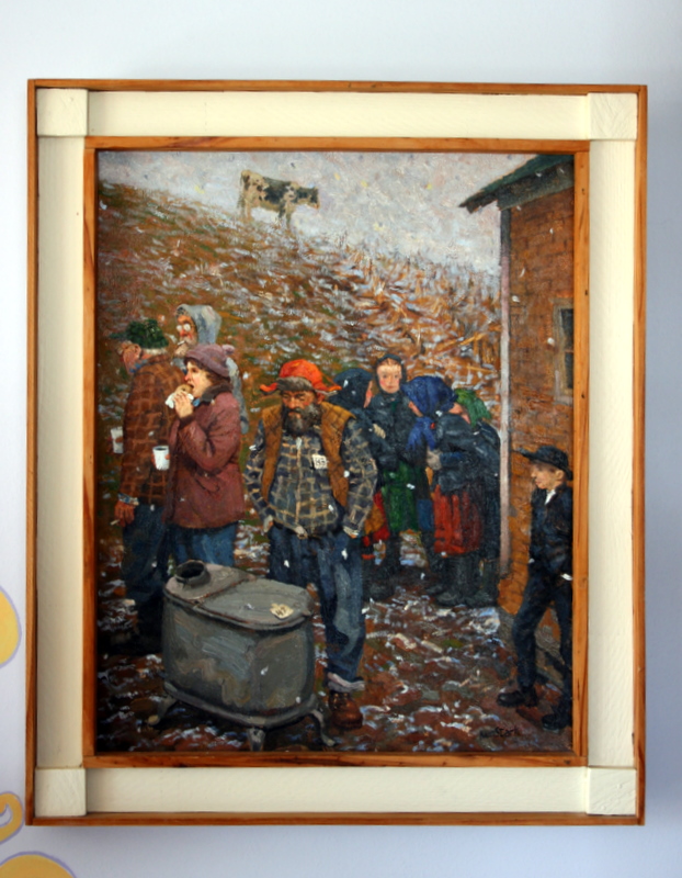 oil painting of an Amish auction