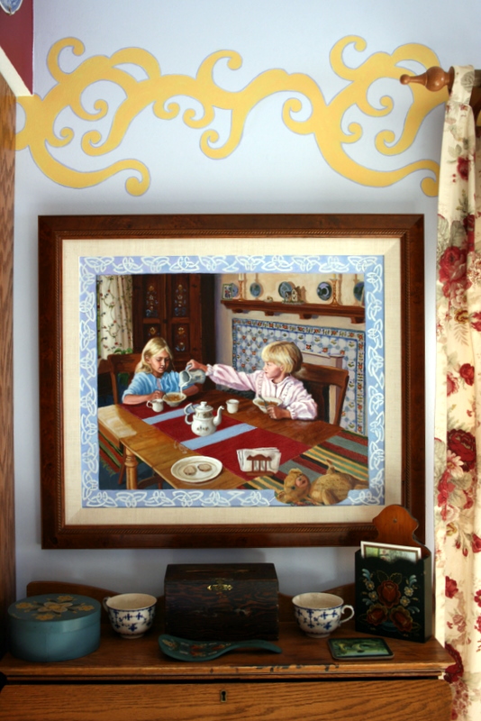 oil painting of Scandinavian kitchen at breakfast