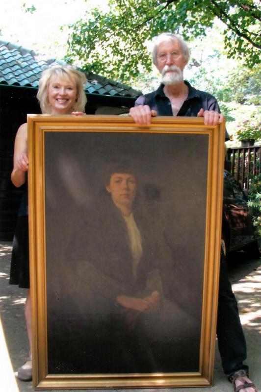 Myself and Barry Baumann with the Portrait of Ena Hutchinson by Lydia Purdy Hess