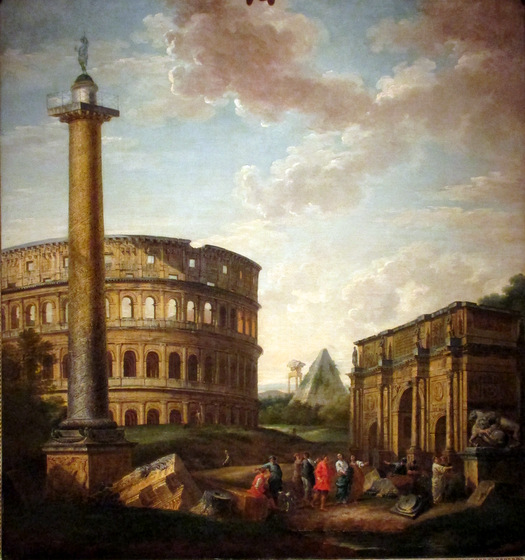 Capriccio of Roman Ruins with Figures-- Gian Paolo Giannini, ca. 1691-1765